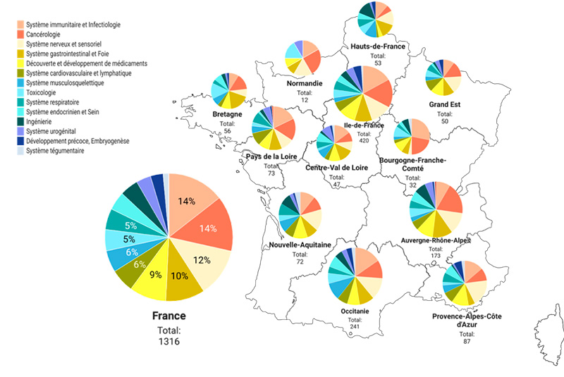 Figure 1 - Répartition des hits par Domaines-Systèmes en France métropolitaine et régions